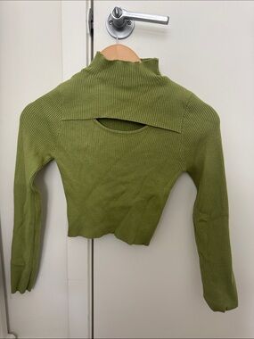 Kendall & Kylie Olive Green Ribbed Cutout Long Sleeve Top